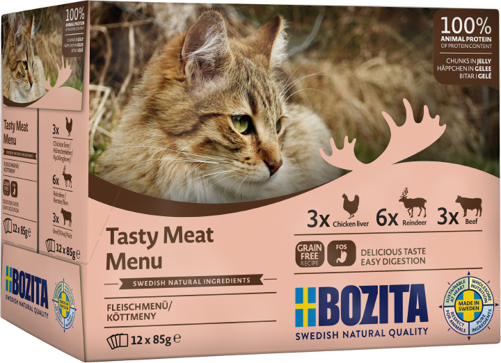 BOZITA Katzen-Nassfutter Tasty Meat Menu Häppchen in Gelee Multibox